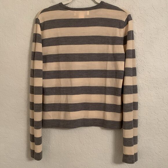 Jones New York Merino Wool Gray White Striped Women’s Sweater Size M - Picture 3 of 8